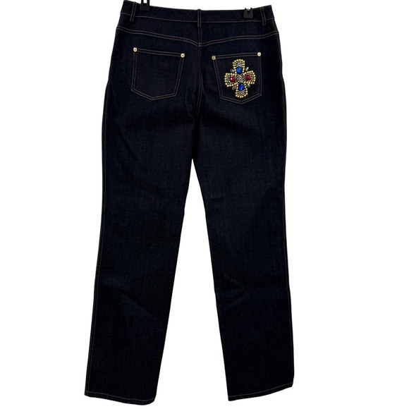 St.‎ John Embellished Jeans Dark Wash Denim Straight Leg Pants Size 10 - Picture 2 of 9